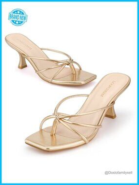 Strappy Kitten Heel Thong Sandals Square Toe Mules Slip On